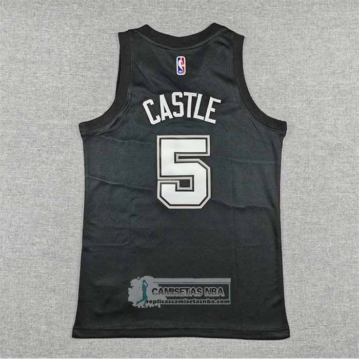 Camiseta Nino San Antonio Spurs Stephon Castle NO 5 Ciudad 2025-26 Negro